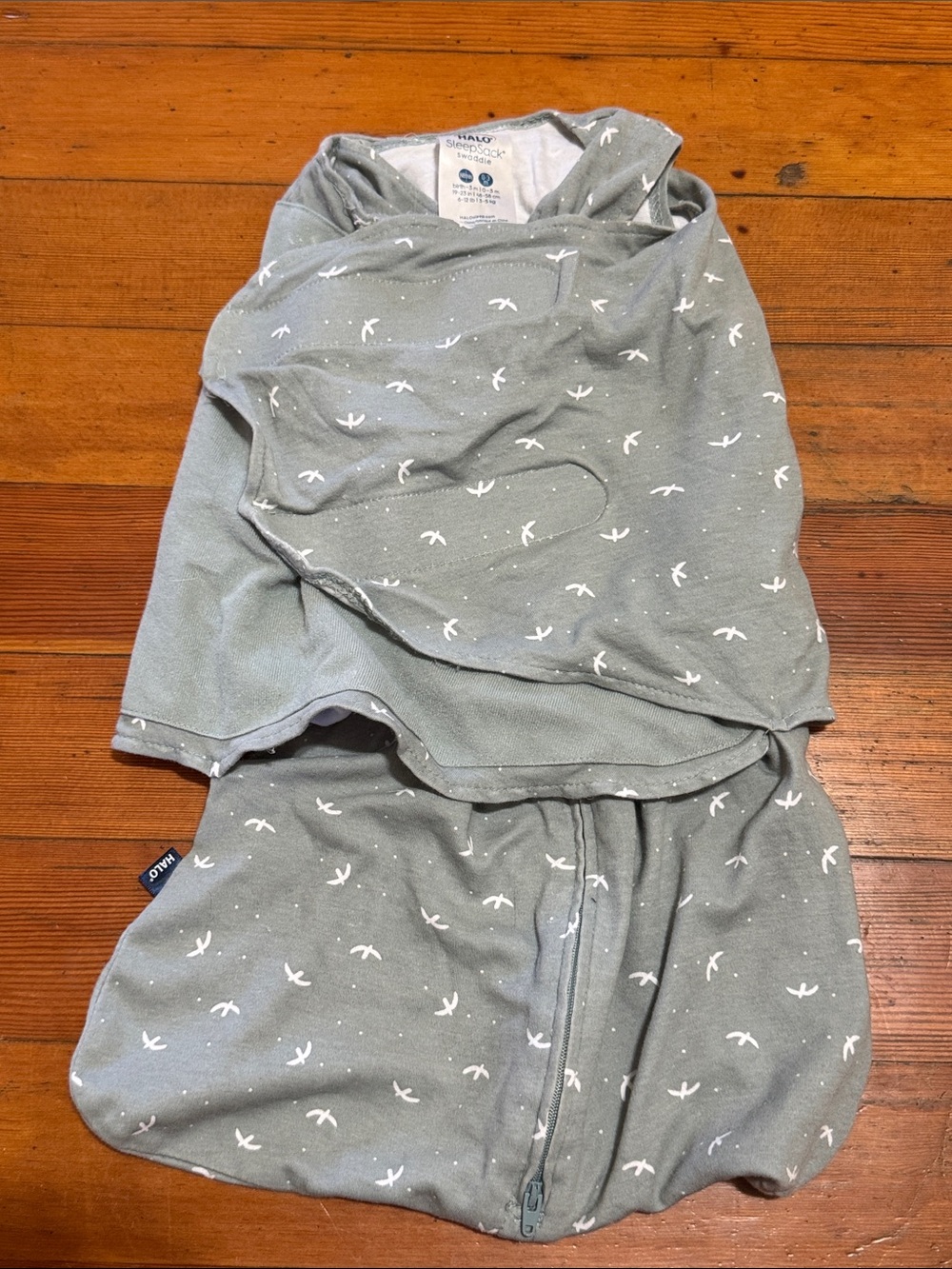 Halo Sage Green Bird-Print Hooded Sleep Sack